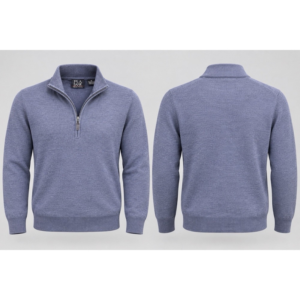 Jos A Bank Signature Collection 100% Merino Wool Sweater Mens XL Gray 1/4 Zip